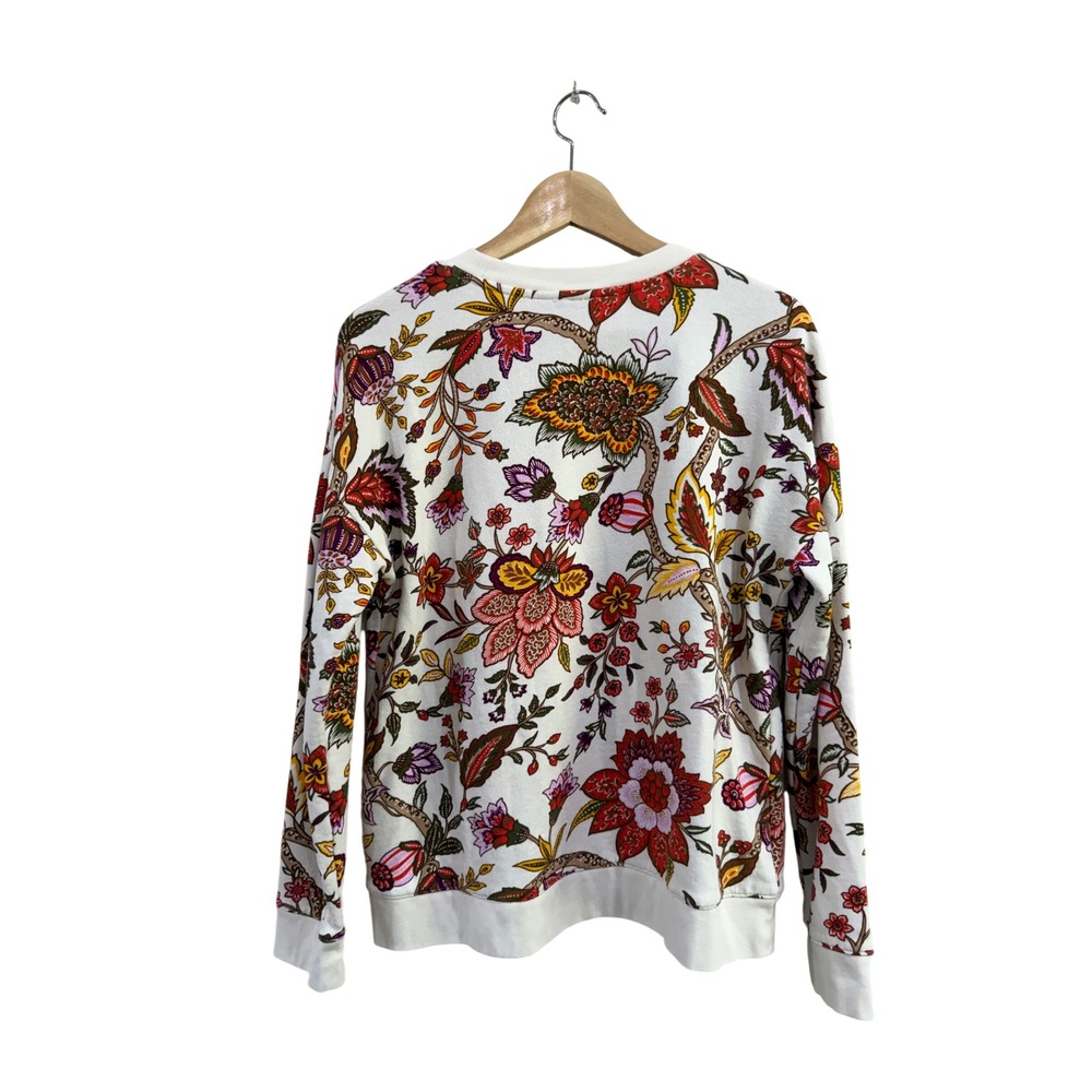Talbots Blooming Jacobean Floral Crewneck Sweatshirt Ivory Red Orange Medium - Picture 3 of 6